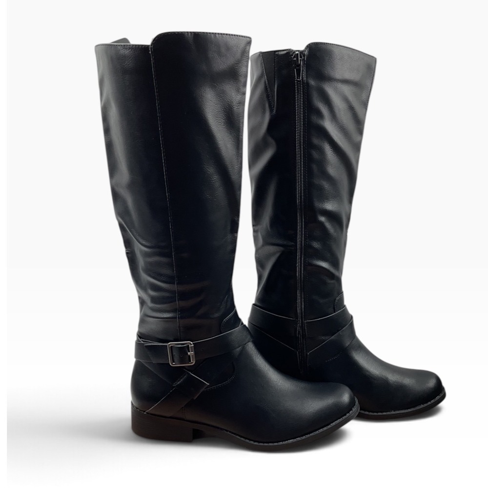 Style&co Women Black Faux Leather Knee High Riding Boots Round Toe Size 7.5 M